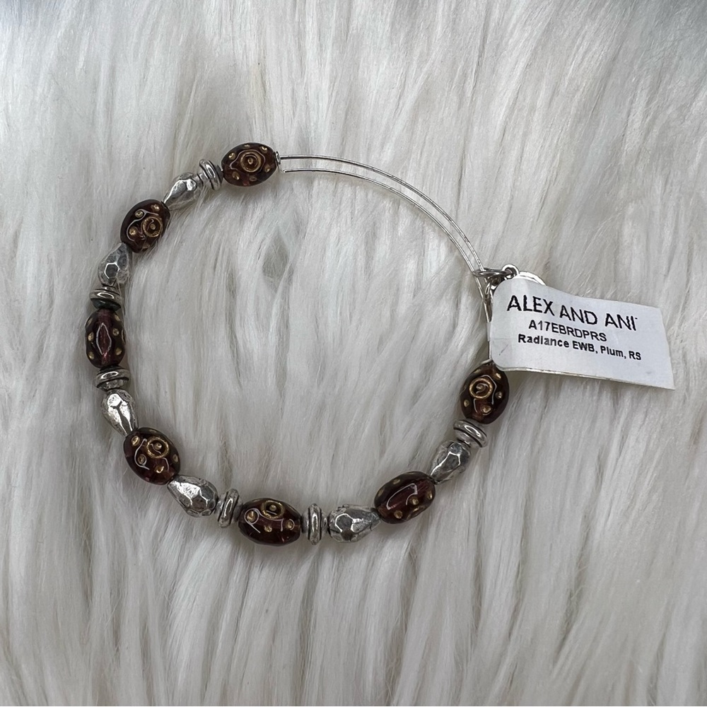 Alex and Ani Radiance Rafaelian Silver Plum Beaded Bangle Bracelet